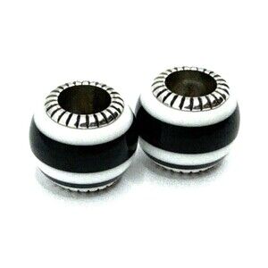Brighton Sugar Stripes Black & White Silver Spacer Bead - Lot of 2